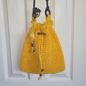 Sun n Sand Handbag Crossbody Yellow-Gold Straw/Crochet Pattern Style